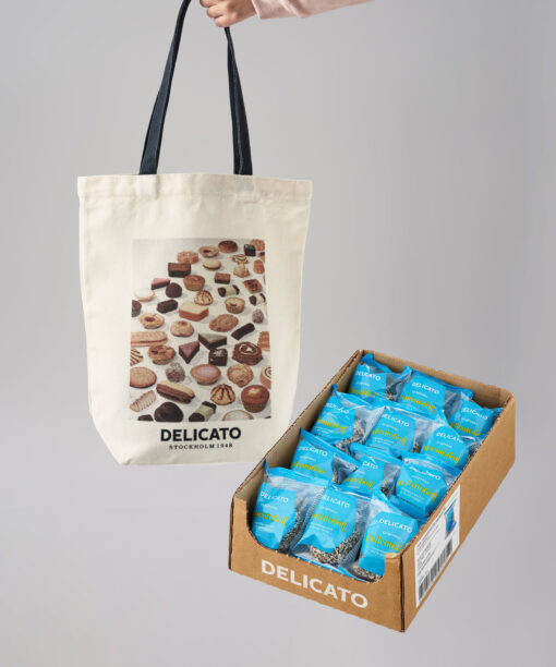TOTEBAG DELICATO RETRO + DELICATOBOLL 25PACK